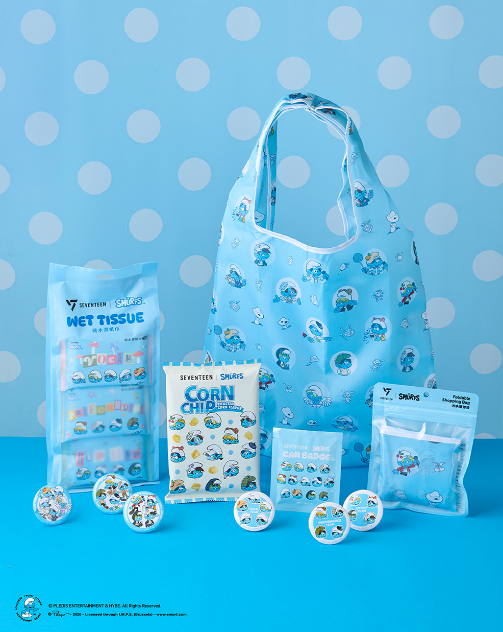 SEVENTEEN _ The Smurfs 合作系列商品集結 13 位成員特色造型，兼具可愛風格又實用性，即日起於全台7-ELEVEN 門市獨家販售（圖片來源：SUNFRIEND MOUTH提供）