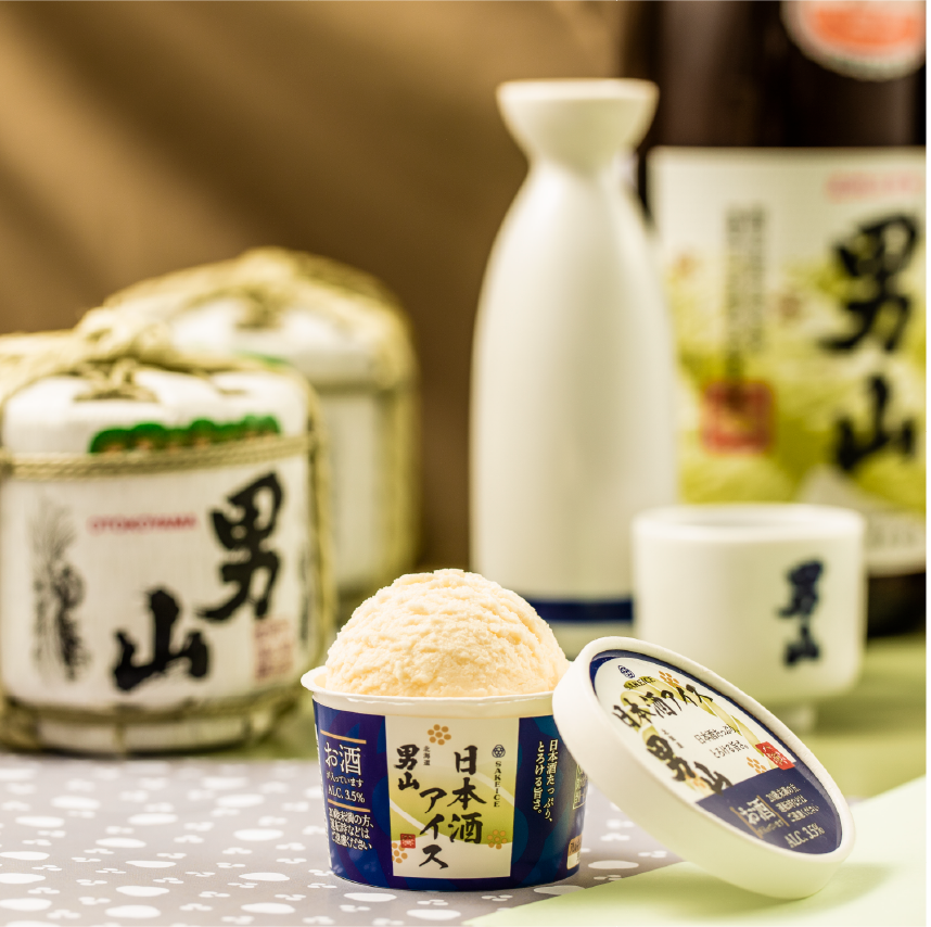 日本酒冰淇淋「男山」（酒精濃度3.5_），選用北海道旭川知名酒藏「男山」釀製的日本酒製作而成。