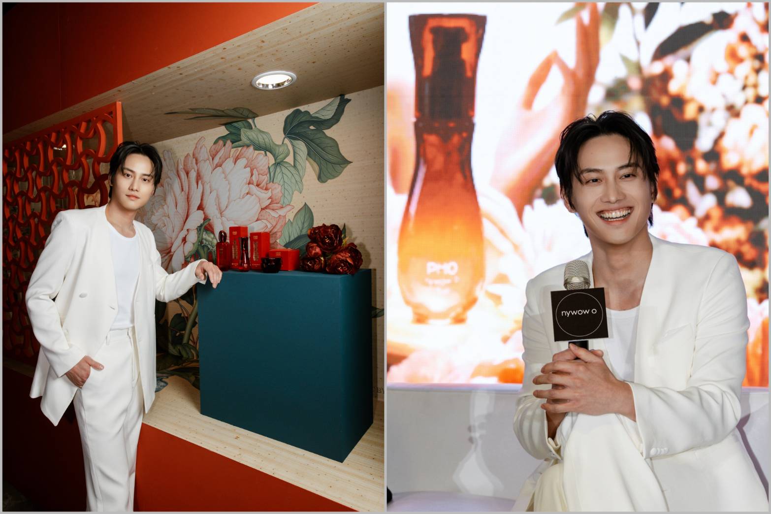 ▲范少勳用牡丹花后油提亮底妝，蘭花油混身體乳打造自然光感肌膚，線條更明顯。( 圖 / nywow o提供 )